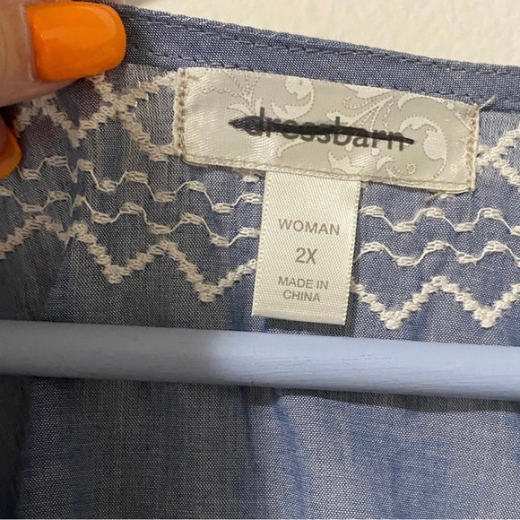 Dressbarn, Plus Size 2X Denim Blue 100% Cotton Tassels Embroidered Blouse NWOT - Picture 11 of 12